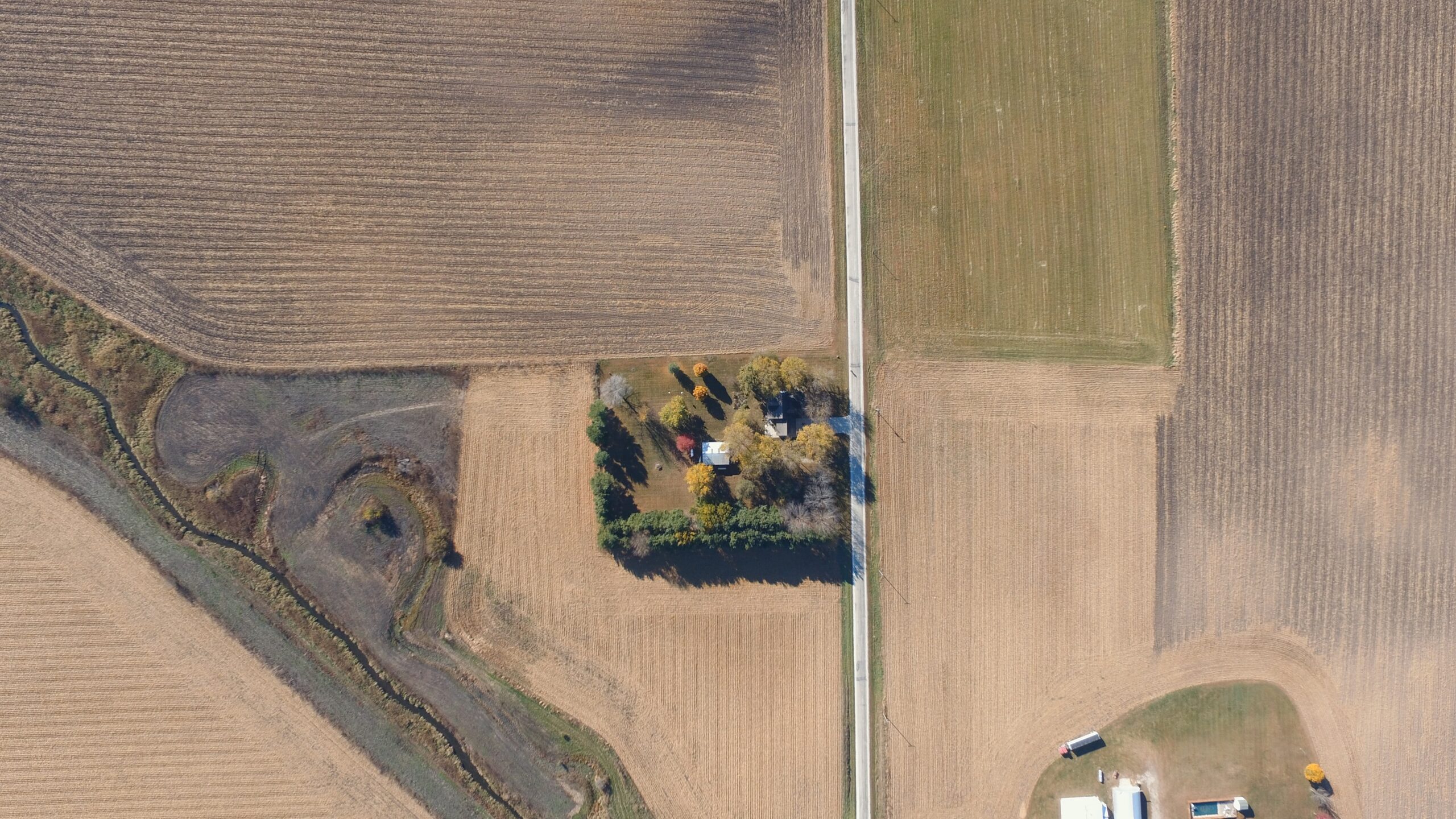 aerial photo of small farm