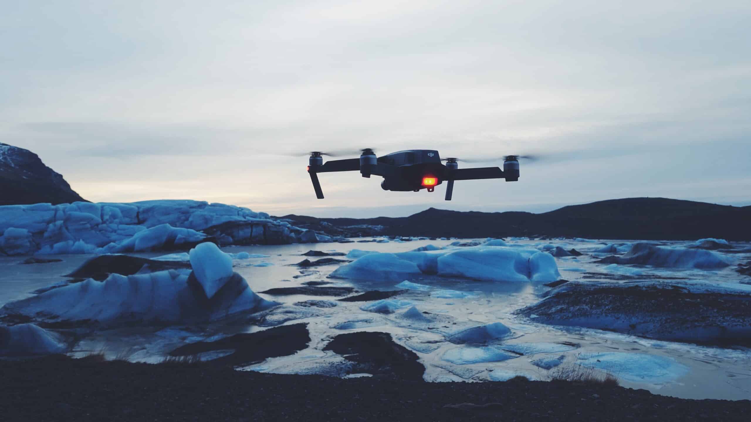 drone over ski basin or snow