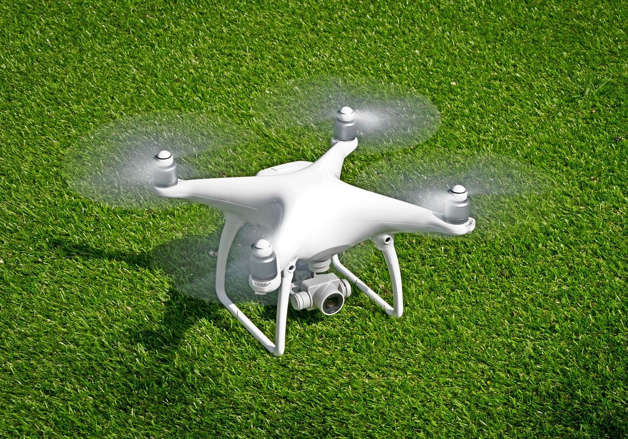 Drone on a grassy area
